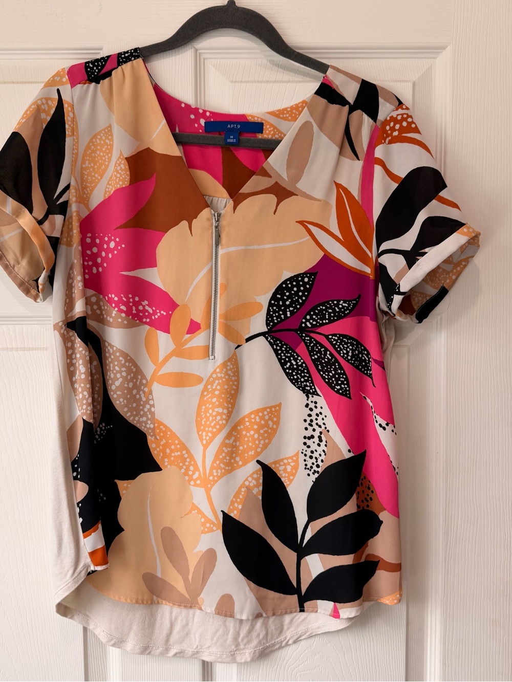 Apt. 9 Multicolor Floral Zip-Front Short Sleeve Top